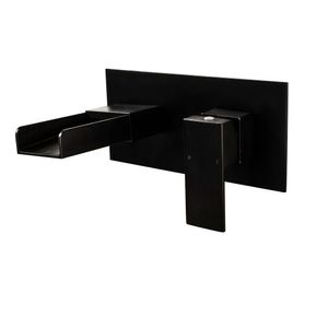 Rubinetto per bagno a cascata nero opaco Miscelatore monocomando per lavabo a parete Set beccuccio a cascata con piastra Quadrata Costruzione in ottone massiccio