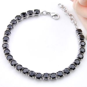 Handmade Shiny Gift 5mm Round Onyx 925 Sterling Silver Plated Men Black Tennis Zircon Bangle Bracelet 8"inch Free Shipping