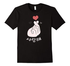Saranghae Korean Finger Heart K Pop K Футболка Drama Love хлопок с коротким рукавом O Топы с воротником Футболки Комичная рубашка мужская