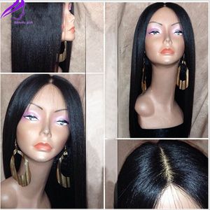Middle part Heat Resistant yaki Straight synthetic Lace Front Wig for africa american 12-30inches Black Blonde Dark Brown Synthetic Hair