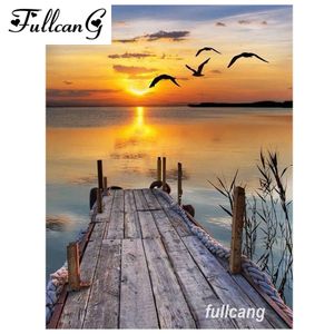 FULLCANG diamond embroidery sunset scenery seagull diy diamond painting cross stitch full square drill mosaic 5d needlework G226