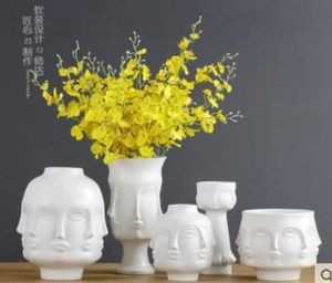 weiß Nordic Keramik kreative Menschen Gesicht Vase Topf Handwerk Hauptdekor Raumdekoration Objekt Porzellan Klassiker Blumen Vasen