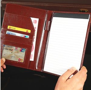 Multi-functional business note pads creative document folder portable leather notes pocket notebooks with card pocket papers Notepads