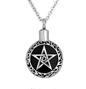 Custom rostfritt stål enkelt runt femspetsig stjärna urn halsband kan öppna parfymflaska begravning cremation ash smycken hänge