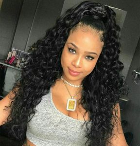 100% Virgin Human Hair Curly Wave Clip in Wrap Around Drawstring Ponytail Extension for Black Women Natural Color 1B# Color (16 inch)