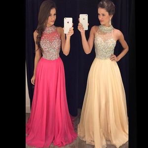 Gratis frakt Dew Luxury Slim Set to Drill Prom Dresses Chiffon Round Neck Back Long Hollow Party Long Evening Dresses HY1542