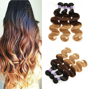 New Arrivel Ombre Human Hair Extensions Brazilian Body Wave Hair Weave Three Tone 1B/4/27 Brazilian Remy Human Hair 3 Bundles