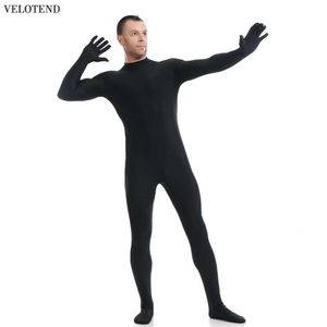 Velotend Hot Jumpsuit Leotard Kostüm Dehnbarer Ganzkörper-Hautanzug mit Füßen Herren Ganzanzug Lycra Bodysuit Zentai Catsuit ohne Kapuze