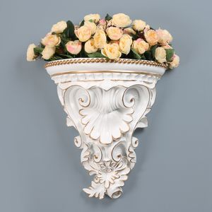 Romano Romántico europeo Creativo Tallado Colgante de Pared Jarrón de Resina Flor Artificial Artesanía Hogar Relieve Mural Maceta