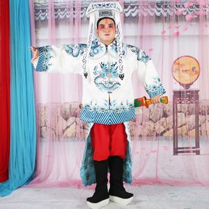 Peking Opera Satin İpek Mandarin Ceket + Pantolon + Hat Kostüm Şarkı Hanedanı Yamen Antik Devlet Giyim Sahnesi Performans Kıyafet