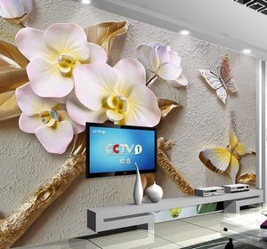Gewohnheit 3d Fototapete Wandbild Wohnzimmer geprägtes Juwelen Blume 3D Foto Malerei Sofa TV Hintergrund Vlies Wandaufkleber