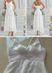 シフォンの非対称夏のビーチラップラインジッパーバックスパゲッティウェディングドレス帝国ウエストホルタープラスサイズのマタニティ花嫁のドレス