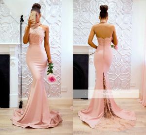 Halter Lace Prom Dresses Long High Neck Low Back Party Dress Mermaid Custom Made Evening Gowns