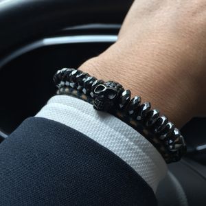 Bracciali con perline di ematite Braccialetti con teschio Bracciali con teschio in acciaio al titanio Braccialetti con gioielli da uomo Gioielli natalizi