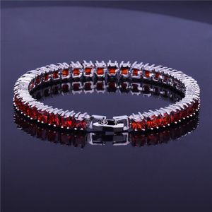 Damen-Tennis-Kettenarmband für Herren, Hip-Hop-Schmuck, 6 mm, Iced Out, Zirkonia, Box-Verschluss, quadratisch, rot, blau, Glied, 7 Zoll