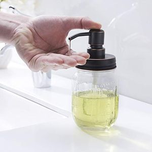 Dispenser di sapone per barattolo di vetro in bronzo lucidato a olio di alta qualità con pompa in acciaio inossidabile antiruggine e coperchio liquido per cucina e bagno - senza barattoli