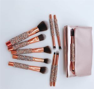 10PCS Pink Crystal Makeup Brush Set Powder Foundation Blush Eyeshadow Honey Professional Cosmetics Brushes Kit 15