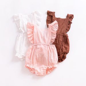 Baby Back cross romper INS Girl Ruffle sleeves Jumpsuits 2018 summer fashion Boutique kids Flatter sleeve Climbing clothes C4004