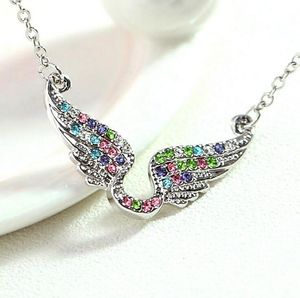 Elegant girl crystal necklace shiny plating angel wing necklaces for women nice gift Valentine's Day 5 color free ship