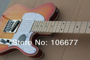 Free Shipping Top Quality Telecaster Custom Cherry Red Burst Body Maple Fretboard Electric Guitar White Guard