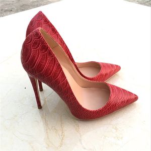 Neues rotes Schlangenmuster mit feinen, spitzen Schuhen mit hohen Absätzen, modische, sexy Bankett-Damen-Einzelschuhe 8 cm, 10 cm, 12 cm, individuell, 33–45 Yards