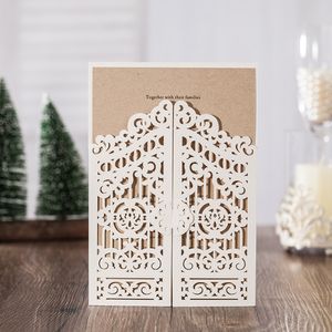 OEM Laser Cut Zaproszenia Dostosowane Zaproszenia Ślubne Z Białą Bramą Hollow Spersonalizowane Zaproszenia ślubne # BW-I0510