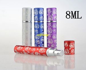 100pcs/lot Rose flower style 8ml Aluminum Refillable Perfume Bottle Atomizer Spray Tube Containers 4 colors