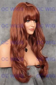 Красивые красные длинные косплей женские волнистые синтетические парики волос