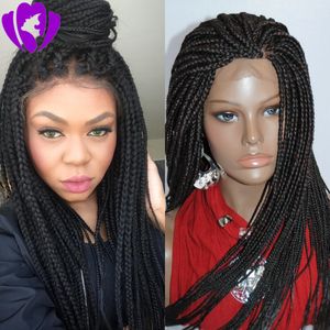 African Women Style Pleciona Peruka z Baby Hair Black / Brown / Blondynka / Burgundia Oplatanie Włosy Syntetyczna Koronka Przednia Peruka Dla Kobiet