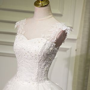 Vintage Ball Gown Wedding Dress Elegant Bridal Gowns Pleats Tulle with Lace Applique Sequins Wedding dresses vestido de novia cheap