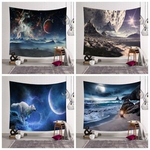 psychedelic galaxy tapestry moon night scenic wall hanging mural art wolf nordic living room bedroom decor decorative cloth