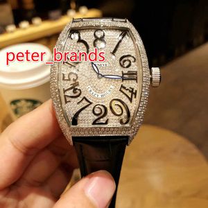 Luxury full iced watch fashions shiny diamonds leather band automatic peculiar numbers time wristwatch 40MM mens watches