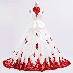 setwell red lace a line wedding dresses elegant high collar sweep train country wedding gowns custom spaghetti plus size bridal dress