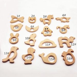 Naturligt trä teether baby tenn leksaker djur design fågel björn räv trä teether leksaker säkerhet tuggbara soothers diy levererar