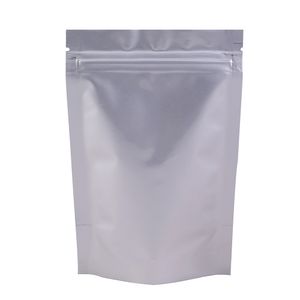 Various Sizes 4.5MIL Reclosable Stand Up Packaging Pouches Heavy-Duty Silver Aluminum Foil Zip Lock Food Storage Bag 100pcs