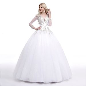 Stunning Ball Gown Wedding Dresses Illusion Long Sleeves Sheer with Beading Sequins Open Back Plus Size Wedding Dresses