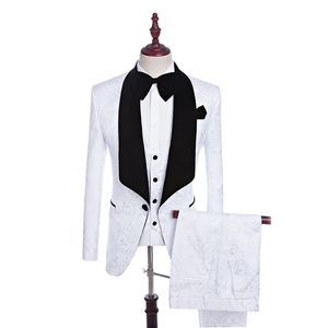 Neue Ankunft Groomsmen Schal Revers Bräutigam Smoking Jacquard Männer Anzüge Hochzeit/Prom Trauzeuge Blazer (Jacke + Hose + weste + Krawatte) A318