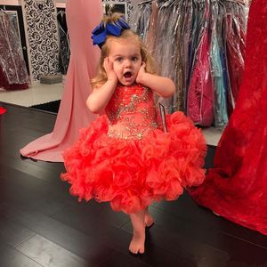 Bedårande organza tutu kjol pageant klänningar knä längd små tjejer kommunikation klänning med kristall skräddarsydda