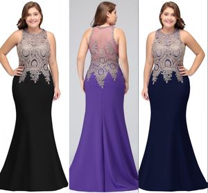 New Elegant Mermaid Evening Dresses Plus Size Long Mother Dresses Robe De soiree Prom Gowns Appliqued Illusion Back DH4253