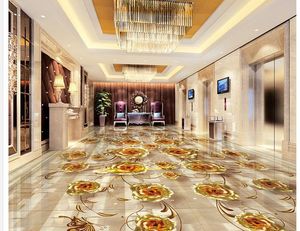 Floor Painting 3D Wallpaper Luxury gold rose marble pattern 3D floor tiles PVC Floor Sticker Painting Murals