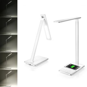 Lâmpadas de mesa LED Lâmpadas de mesa dobrável dobrando 4 cores Livro de temperatura da cor luz com carregador de desktop sem fio carregamento USB