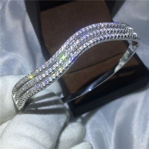 Kvinna söta linjer armband bana bosättning diamant s925 silver fylld förlovningsbangle för kvinnor bröllop accessarier