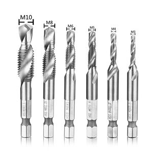 Freeshipping 6Pcs/lot Drills 1/4'' Hex HSS High Speed Steel Thread Spiral Screw M3 M4 M5 M6 M8 M10 Metric Composite Tap Drill Bit Tap