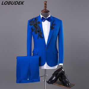 Wholesale beading for suits for sale - Group buy Adult costume Blue Male slim suits Banquet host stage performance suit Fashion blue men s blazers sets singer Dancer prom Show Stage Outfits