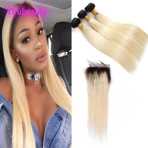 9a Human Hair Wholesale Mongolian Virgin Hair 3 Bunds With 4 By 4 Closure raka wefts med stängning Middle Three Free Part 8-28inch