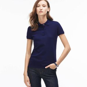 Роскошный дизайн женщины рубашка поло размер M L XL XXL повседневная Марка с коротким рукавом отворот футболка с высоким качеством 17 цветов