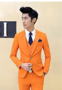 Sunshine Energetic Orange Bräutigam-Smoking, spitzes Revers, Mittelschlitz, Herren-Hochzeitsanzug, Feiertags-Abschlussball-Blazer (Jacke + Hose + Krawatte + Weste) Nr.: 08