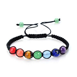 Fai da te 7 perline di pietra naturale colorata braccialetto di chakra di cristallo per le donne braccialetti di corda intrecciata gioielli spirituali di yoga Reiki