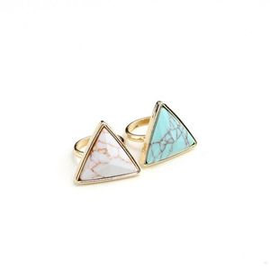 Fashion gold Plated natural stone ring geometry Triangle white blue Turquoise ring for women jewelry