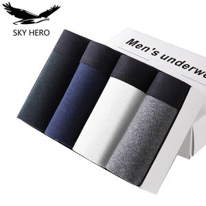 4PCS / Lot SkyHero Male Panties Bomull Mäns Underkläder Boxare Breathable Man Boxer Solid Underbyxor Bekväma Brand Shorts Jdren S1017